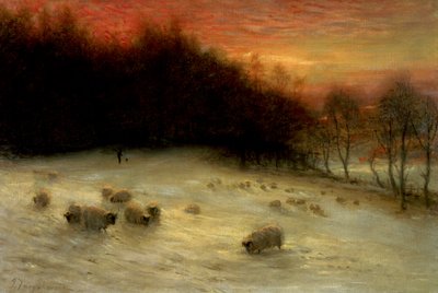 Sheep in a Winter Landscape, Evening by Joseph Farquharson